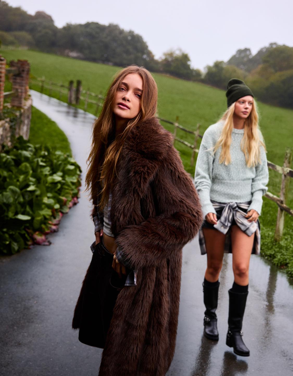 Long faux fur coat