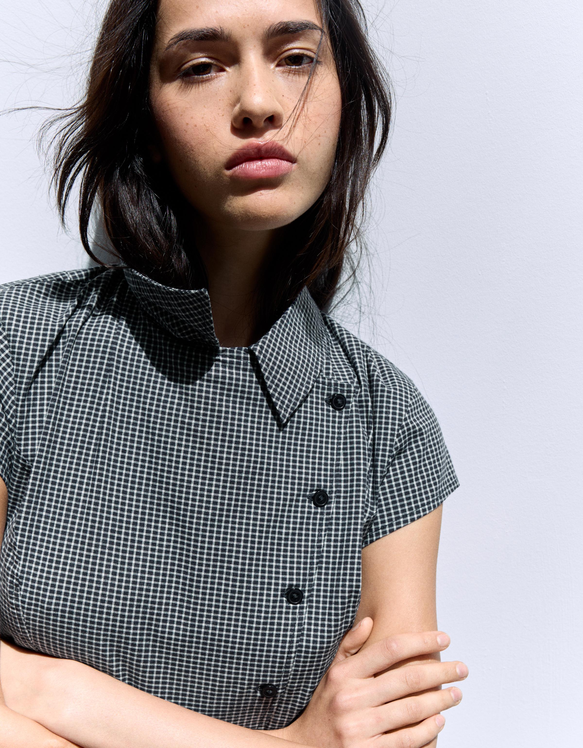 Short sleeve cross-button shirt — Navy