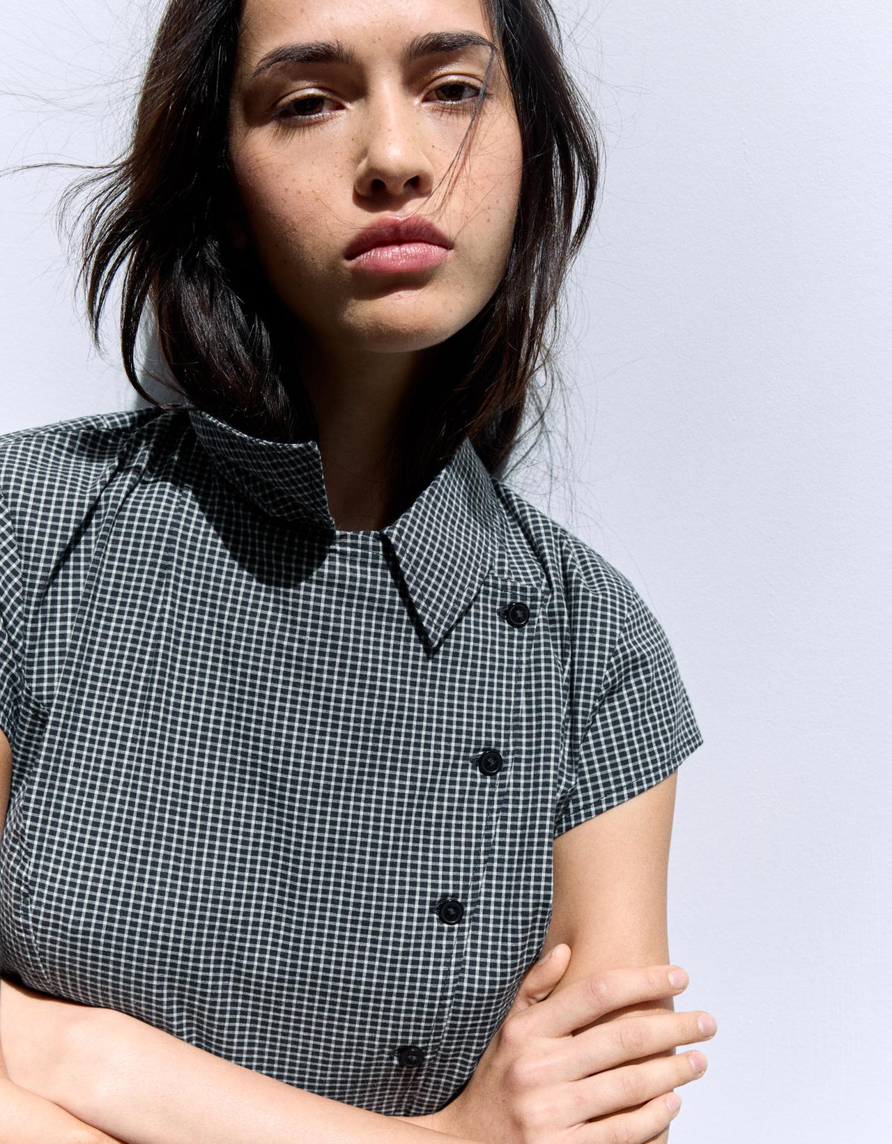 Short sleeve cross-button shirt — Navy