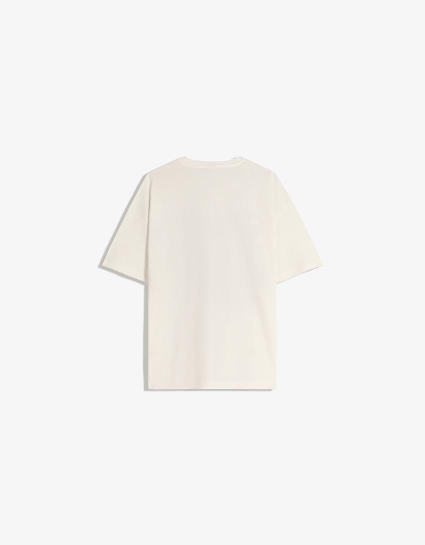 T-shirt manches courtes oversize imprimé-Blanc cassé