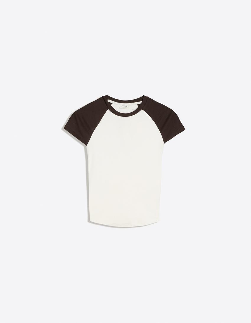T-shirt coupe ajustée et manches raglan-Blanc cassé