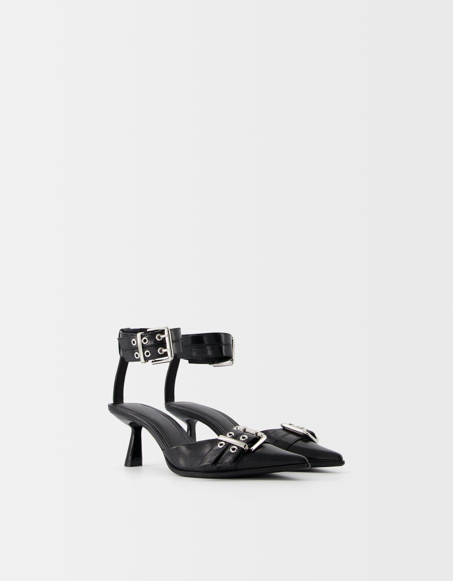 Bershka Zapato Tacón Kitten Detalle Hebillas Mujer 39 Negro