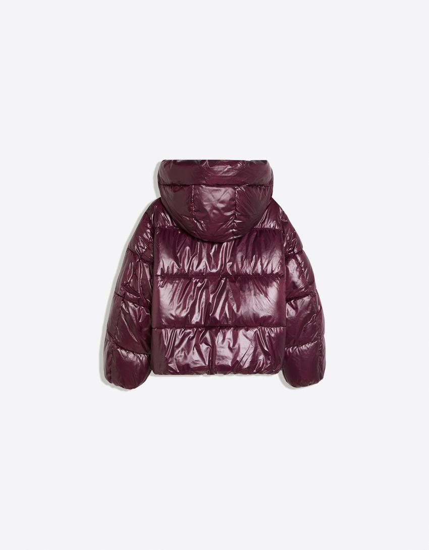 Oversize quilted hooded jacket-Burgundy