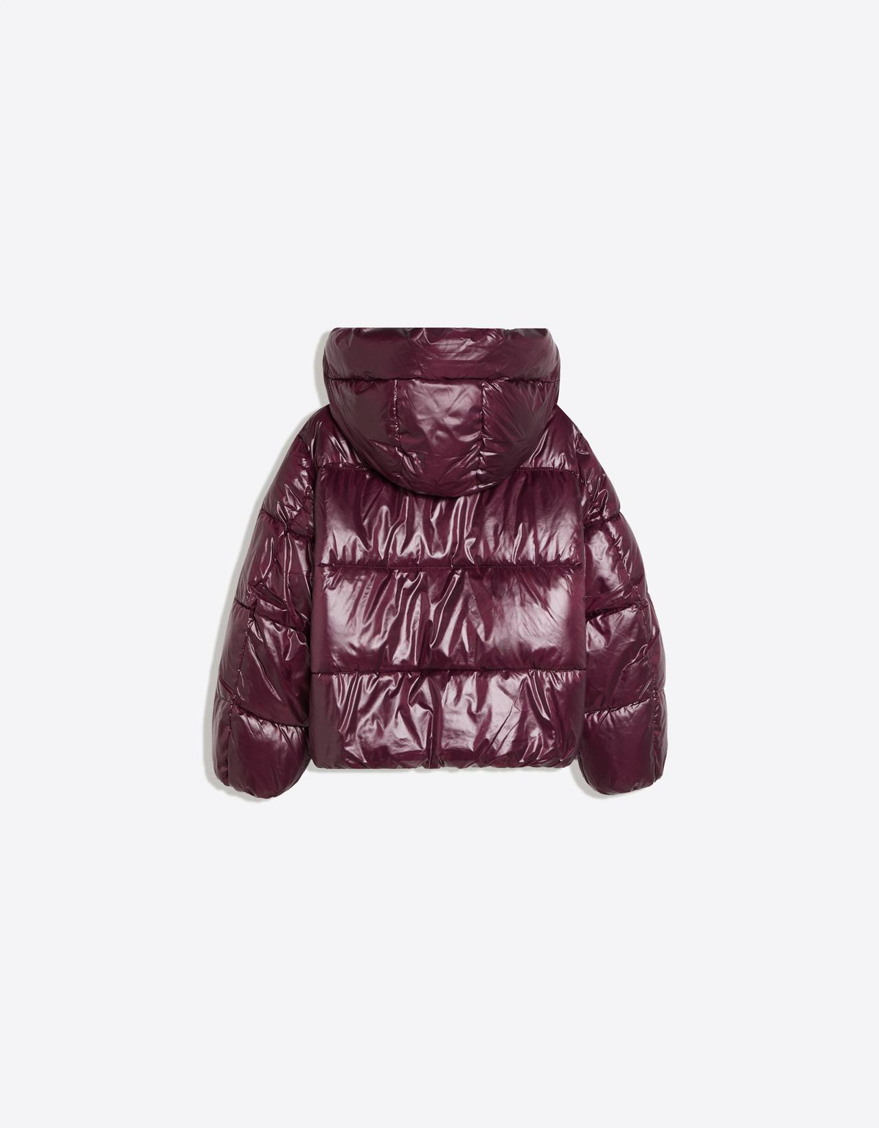 Oversize water repellent hooded quilted jacket — Burgundy