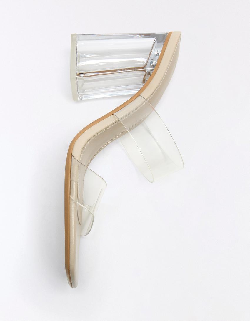 Heeled sandals with vinyl straps-Transparent
