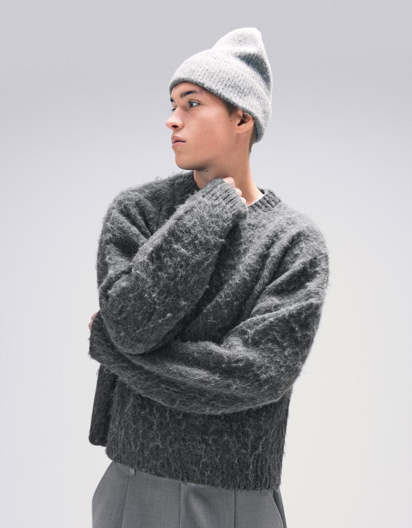 Pullover mit Kunstfell-Dunkelgrau