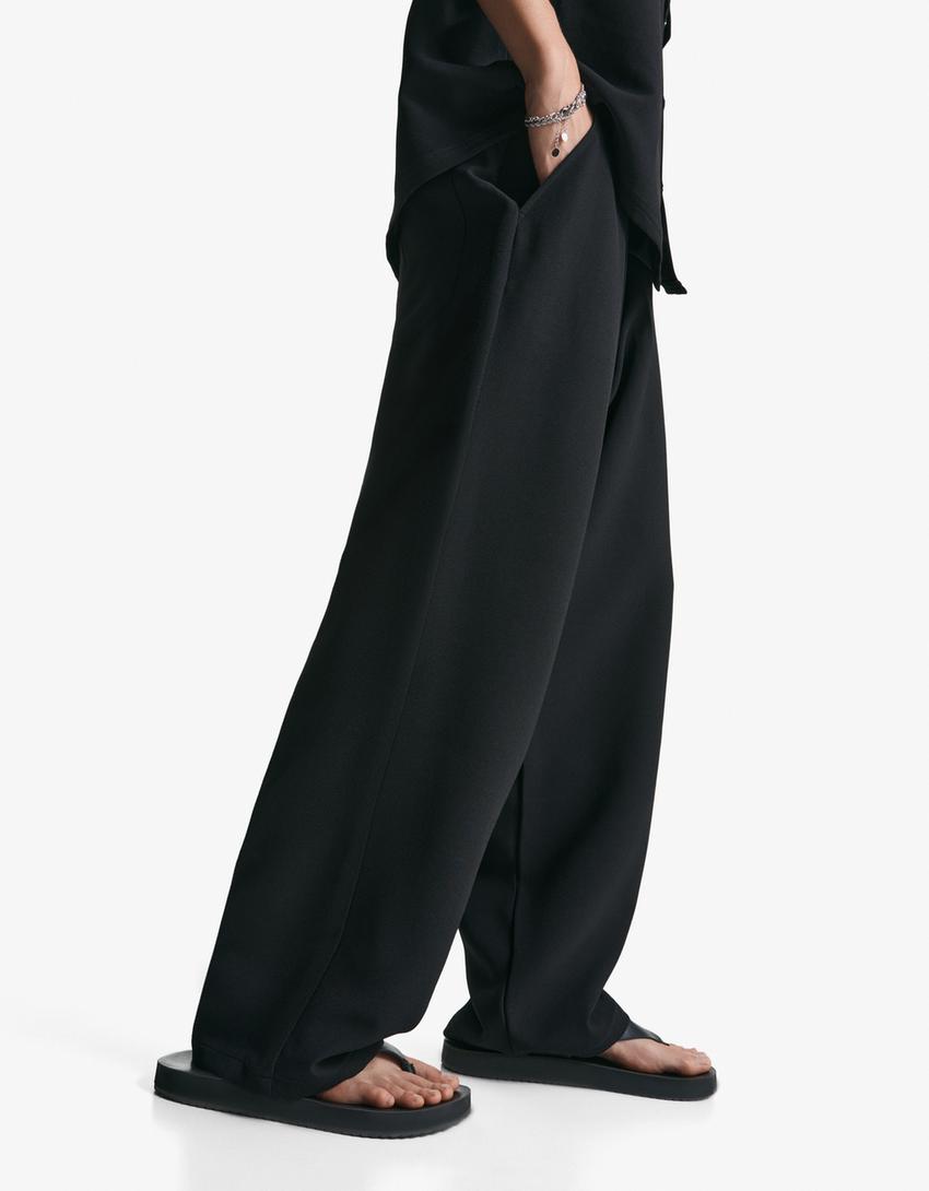 Super baggy tailored trousers-Black-1