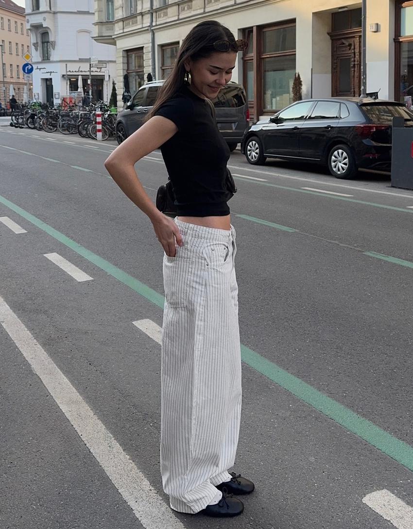 Balloon striped trousers-Off white