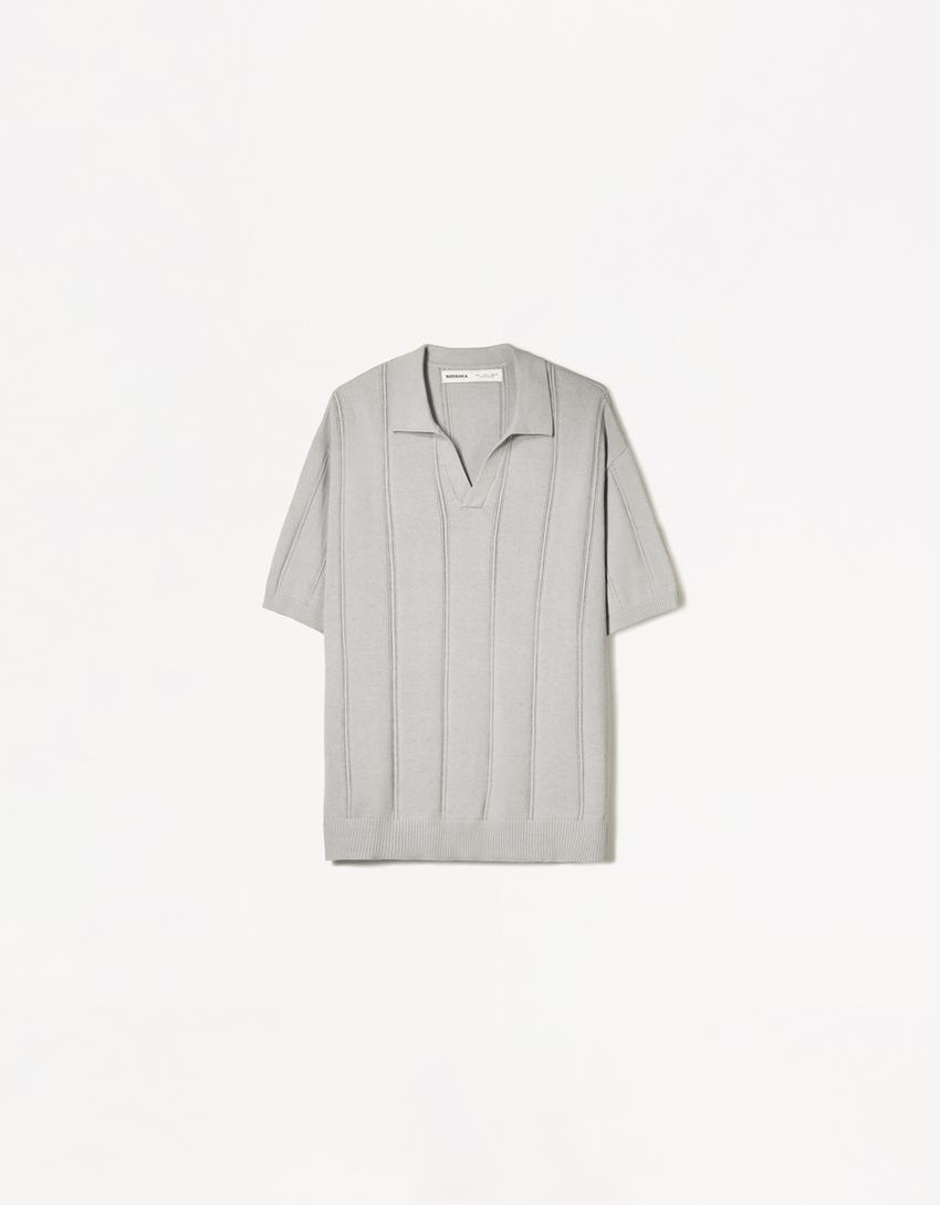 Textured short sleeve polo shirt-Light blue-3