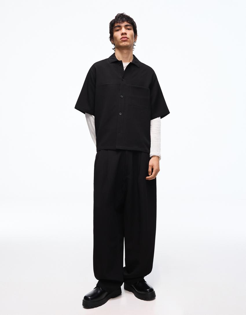 Chemise manches courtes Boxy fit tailoring-Noir