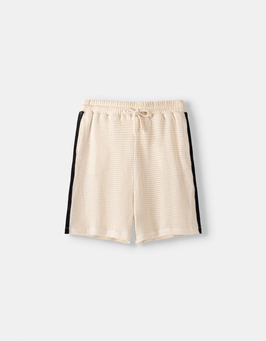 Calções bermuda rústicos faixa lateral-Gelo-4