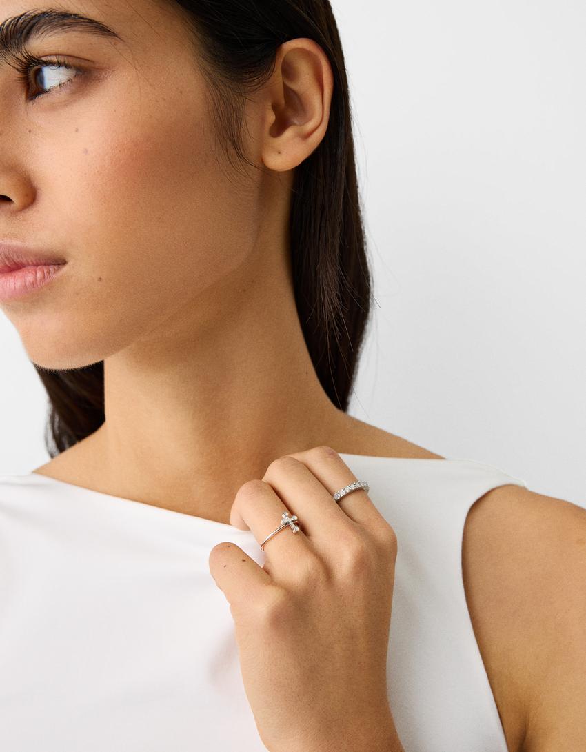 8-pack of snake and cross rings-Silver-1