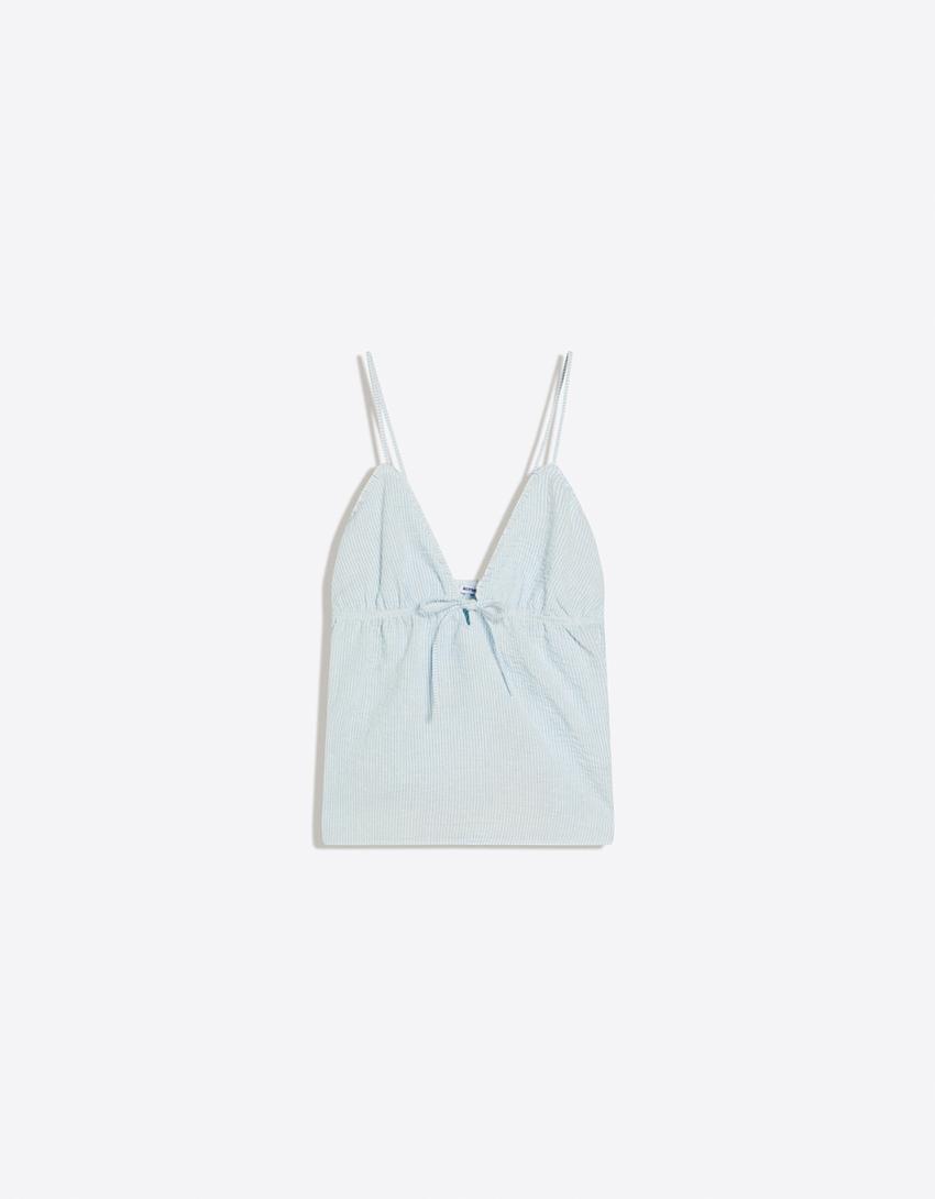 Bow detail strappy top-Blue