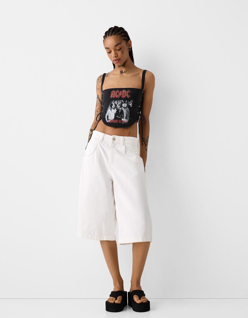 Top AC/DC froncé sur le côté-Noir-2