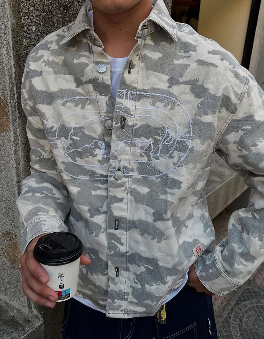 Camisa larga em ganga Ecko Unltd oversize com estampado-Cinzento-escuro
