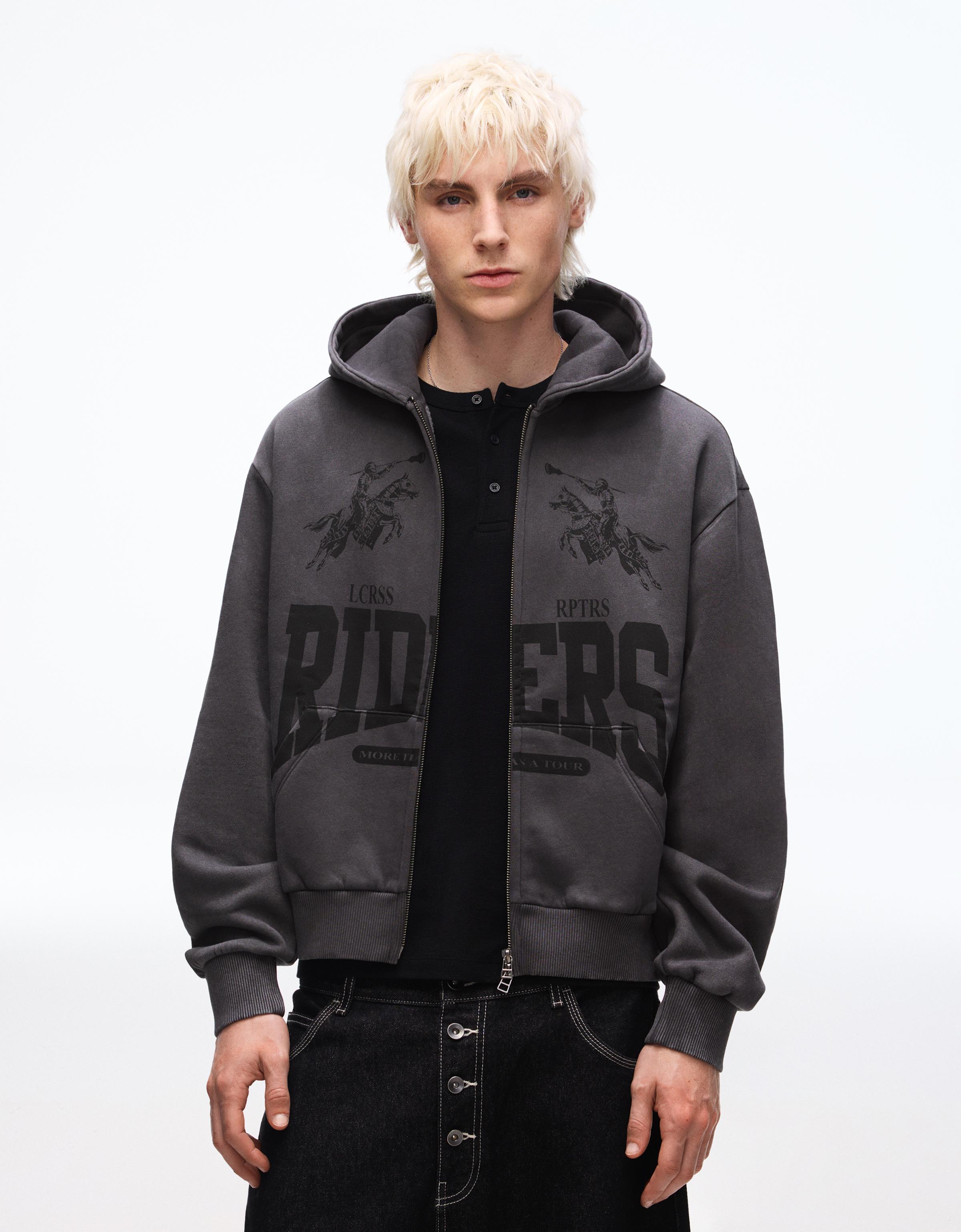 Bershka Boxy-Jacke Mit Reißverschluss Und Print Herren S Grau