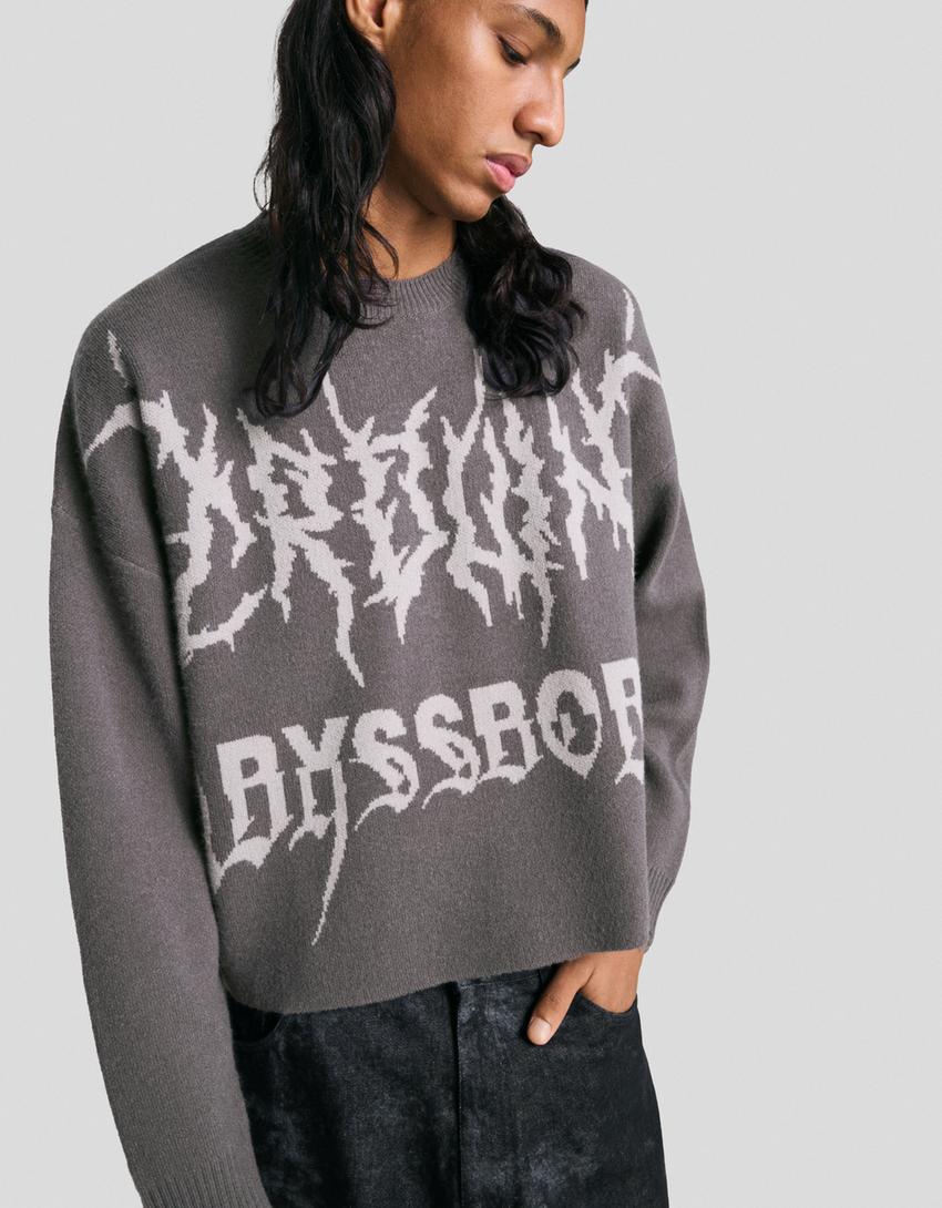 Jacquard-Cropped-Pullover-Grau