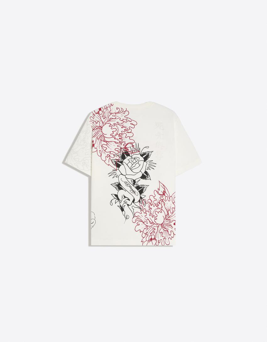 ED HARDY X BERSHKA print T-shirt-White