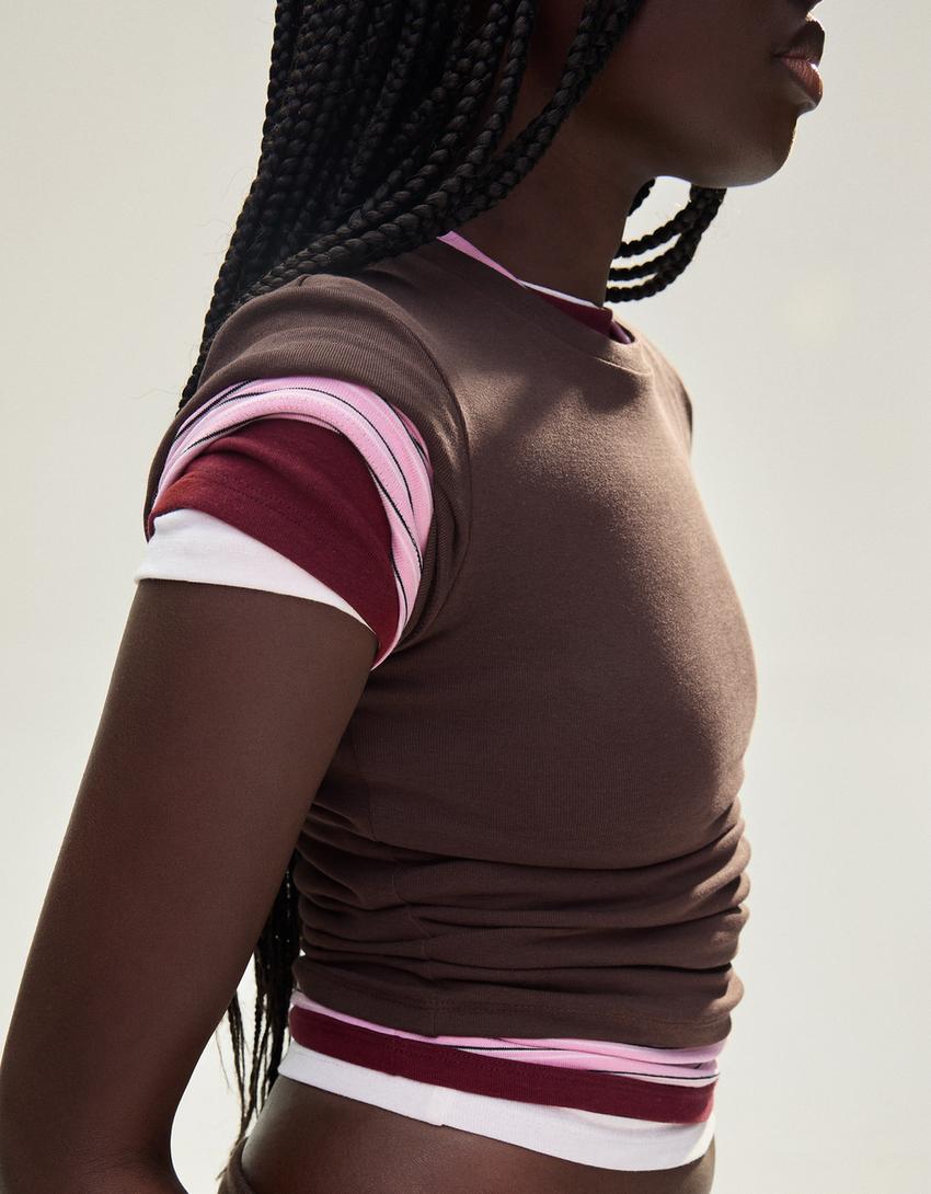 Tricou mânecă scurtă guler rotund-Bordo