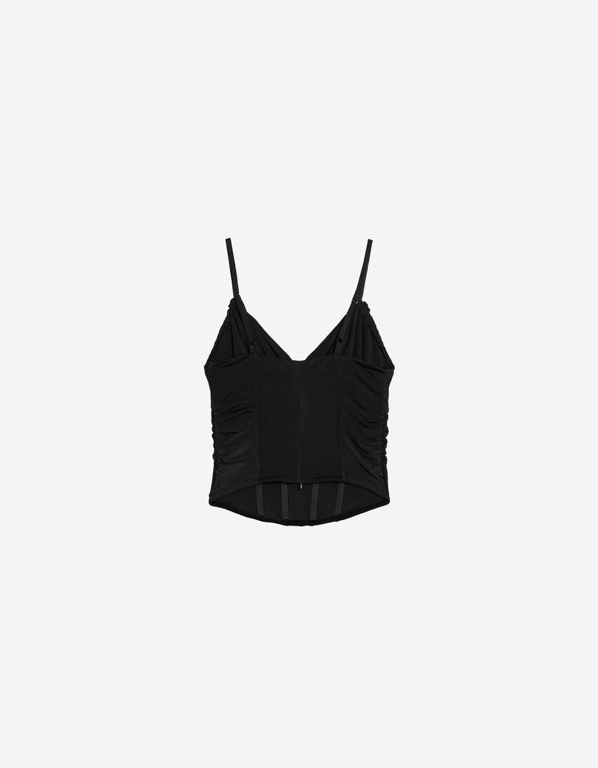 Top corset froncé-Noir