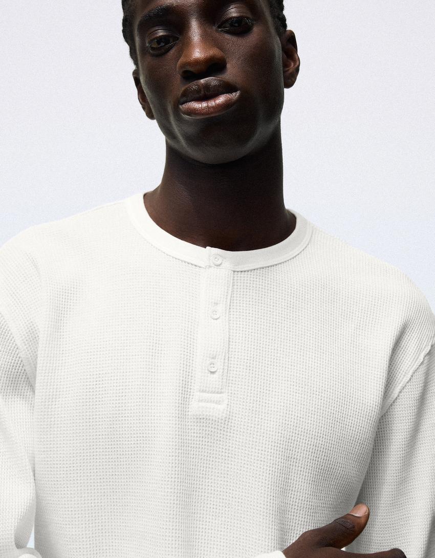 Slim fit long sleeve henley T-shirt-White