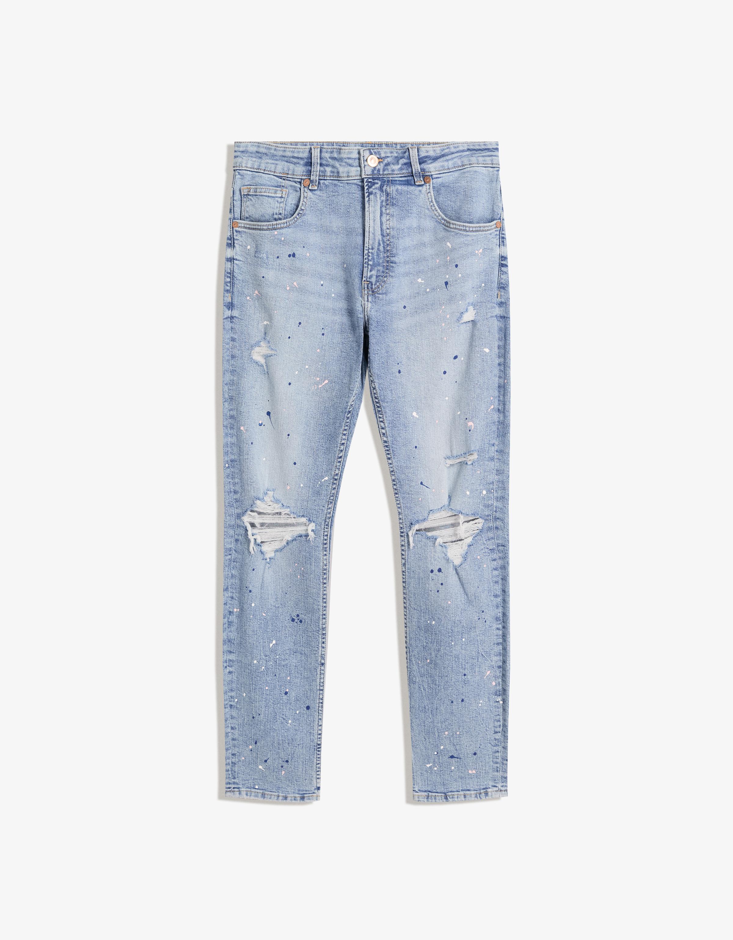 Bershka Ripped Jeans Herren 46 Hellblau