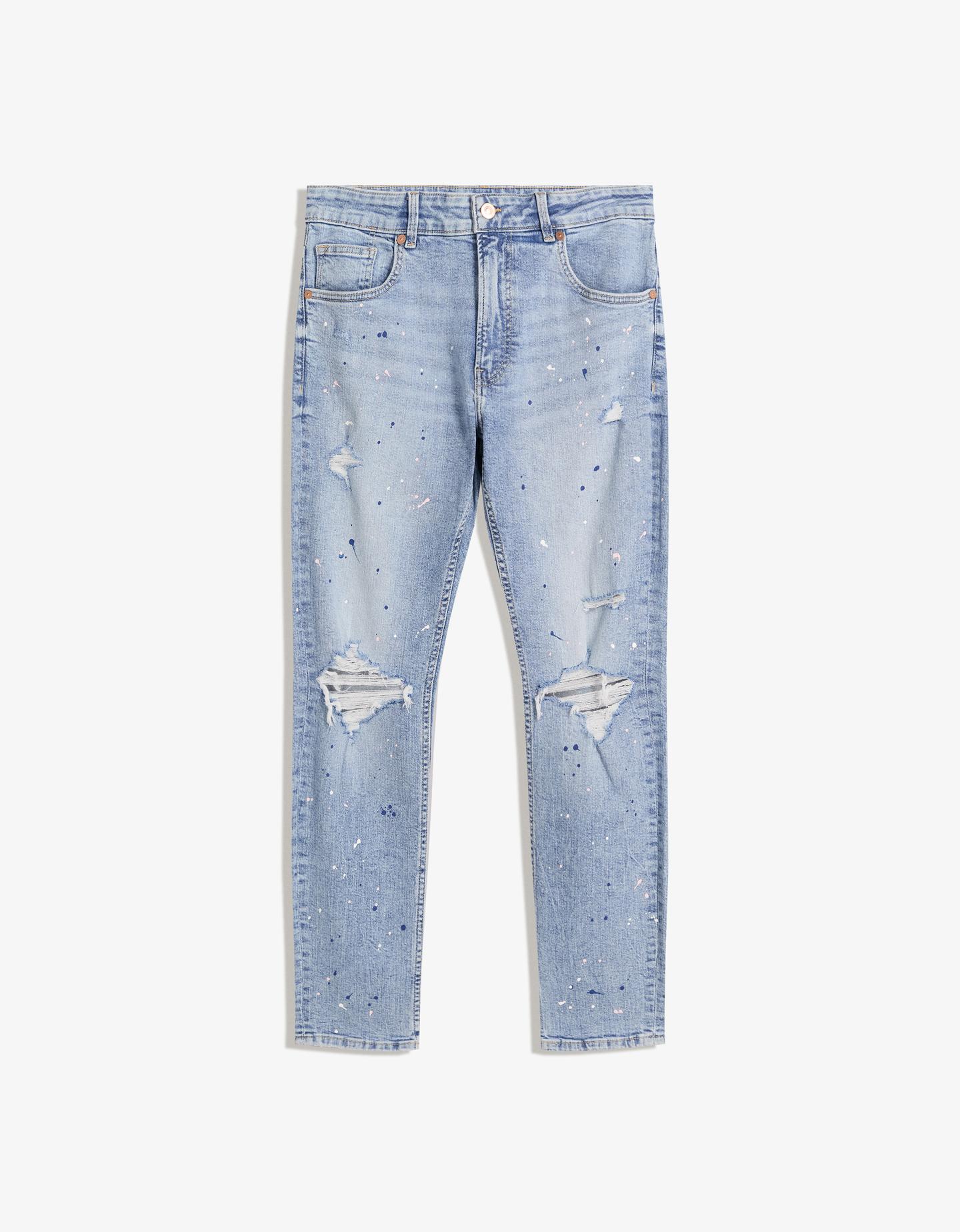 Bershka jeansy z dziurami jasnoniebieski
