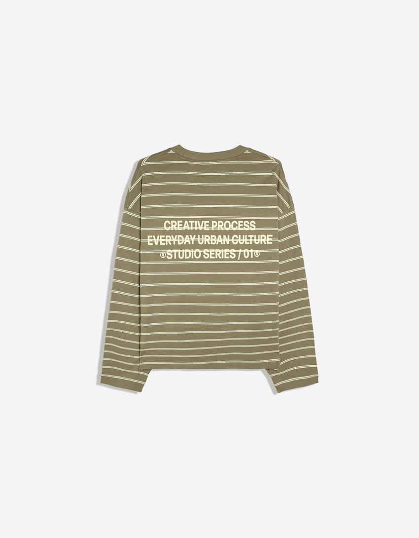 Camiseta manga larga print rayas-Kaki