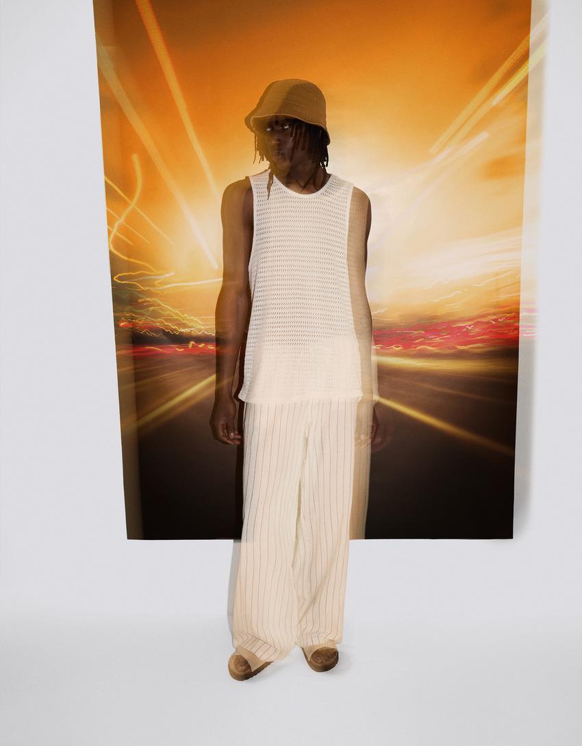 T-shirt bretelles mesh-Blanc cassé-3