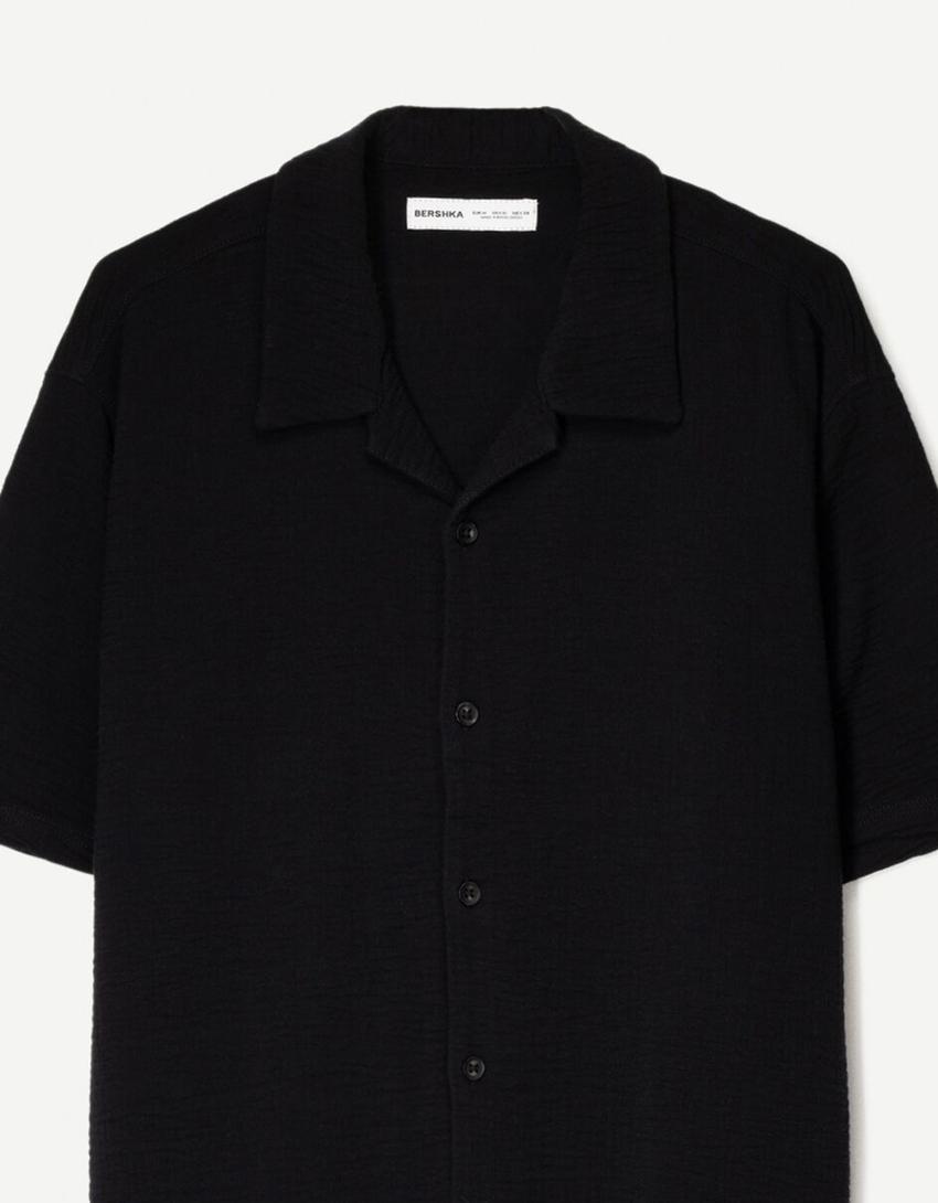 Chemise à manches courtes texturée-Noir-3