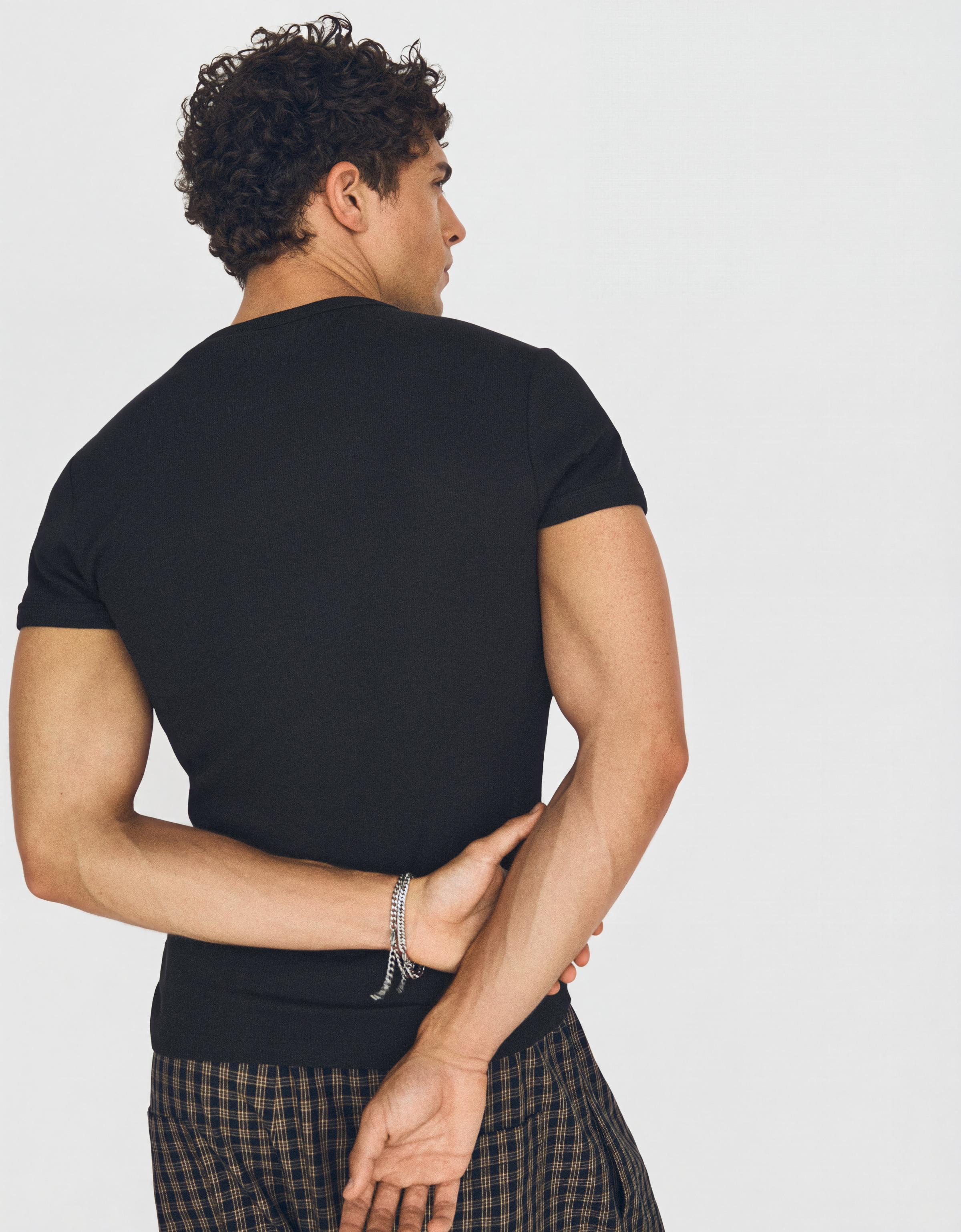 Slim fit ribbed T-shirt — Black