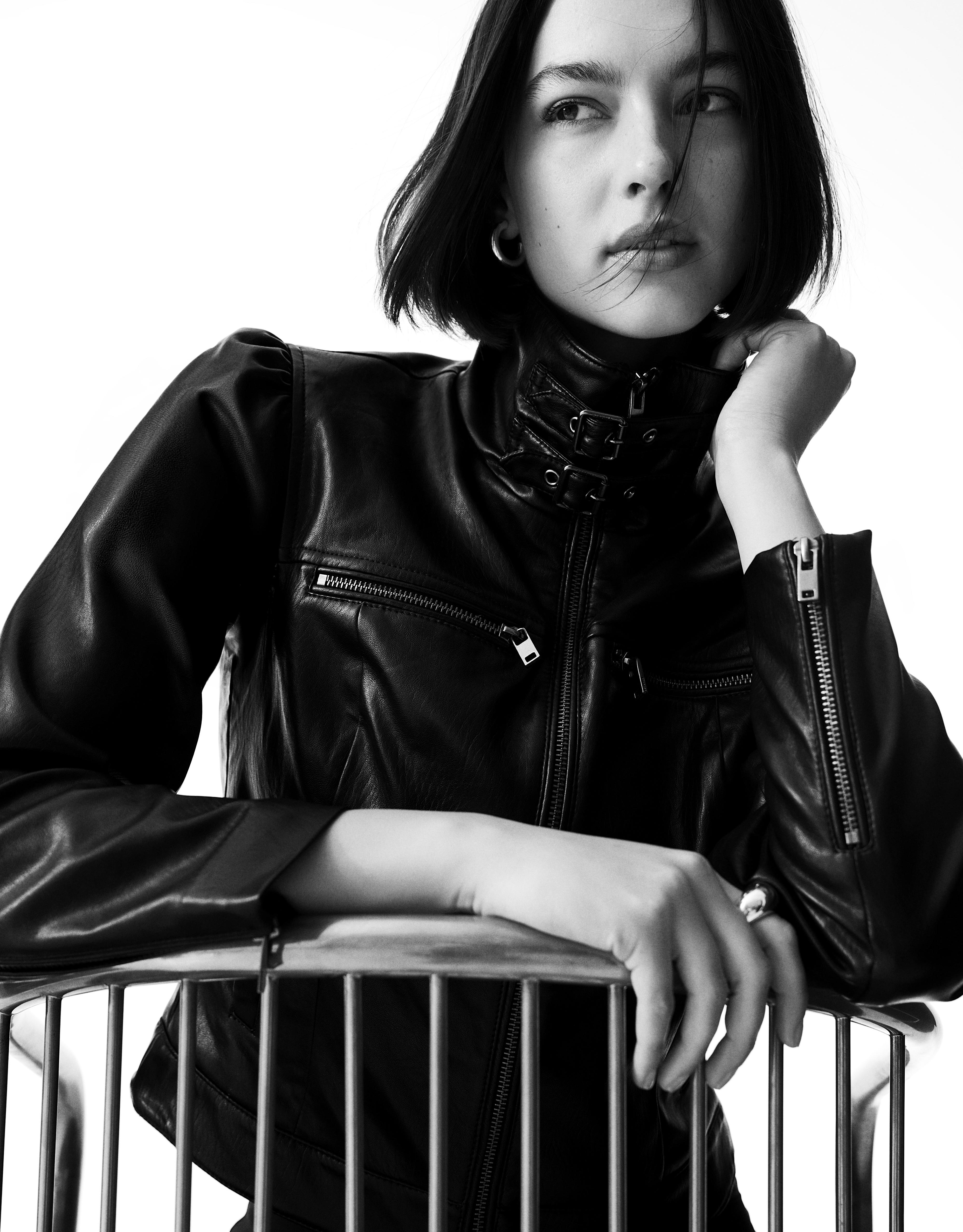 Leather effect jacket with buckles — Black