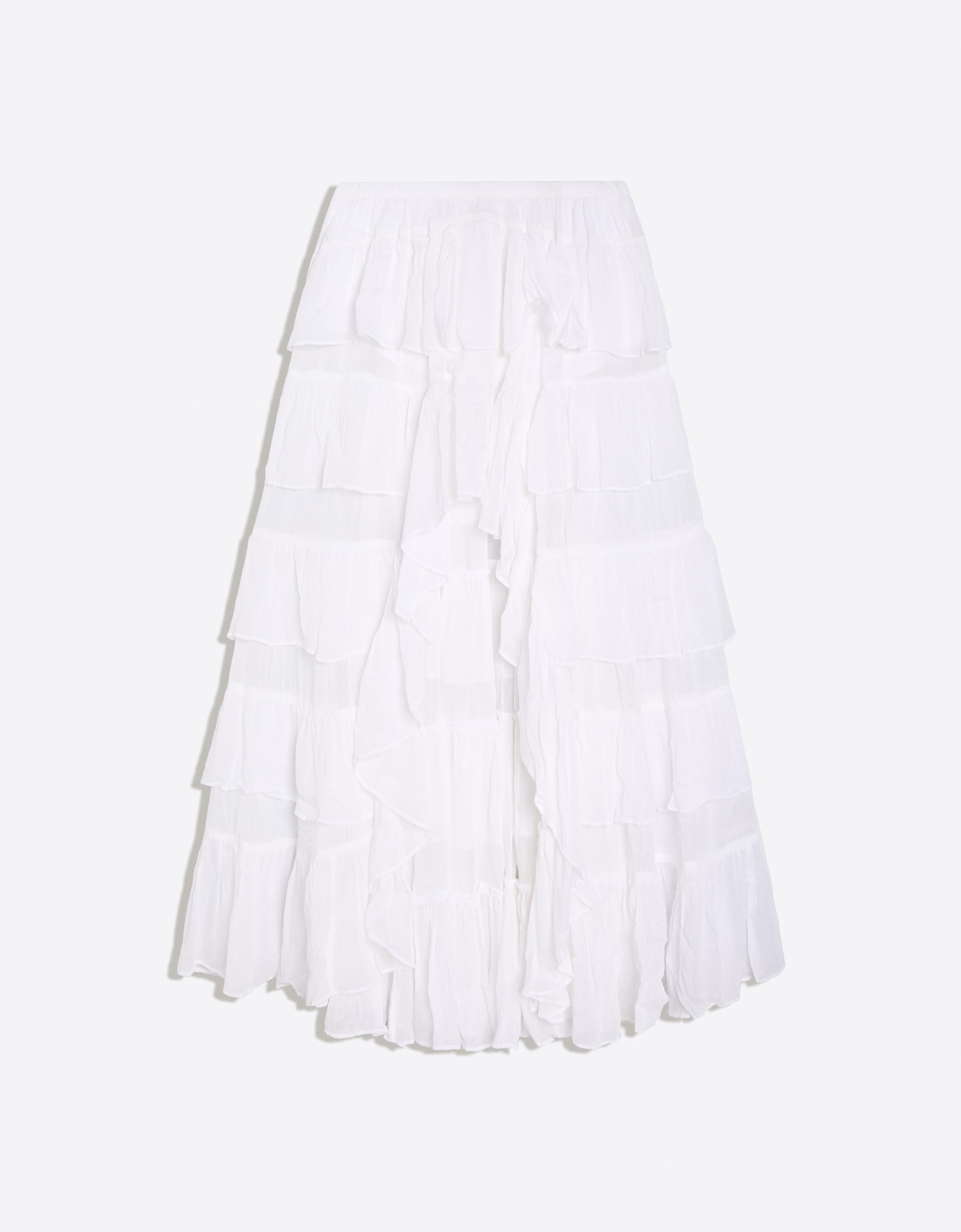 Asymmetric frilled skirt — White