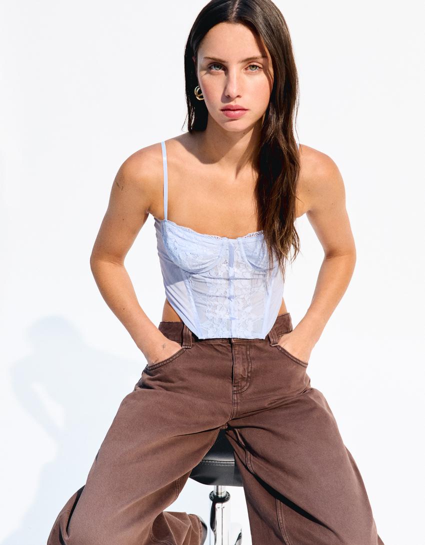 Lace corset top-Light blue-1
