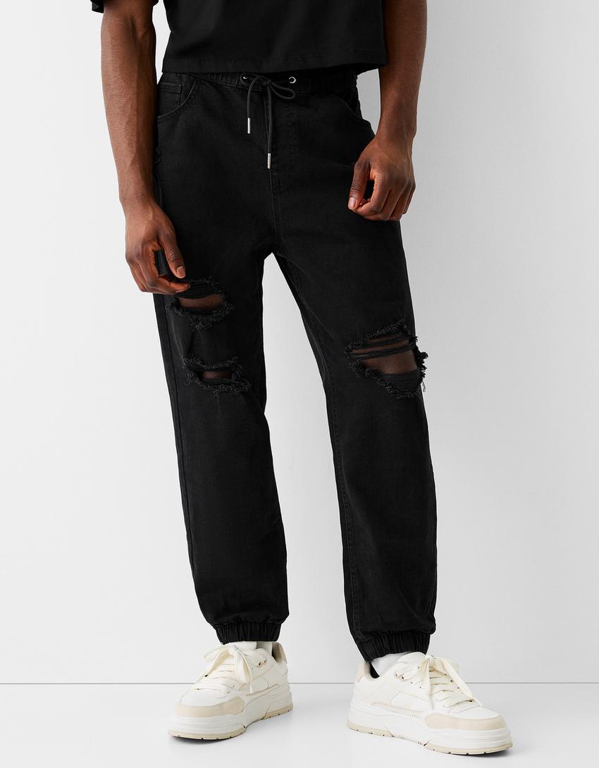 Ripped jogger jeans-Black-1