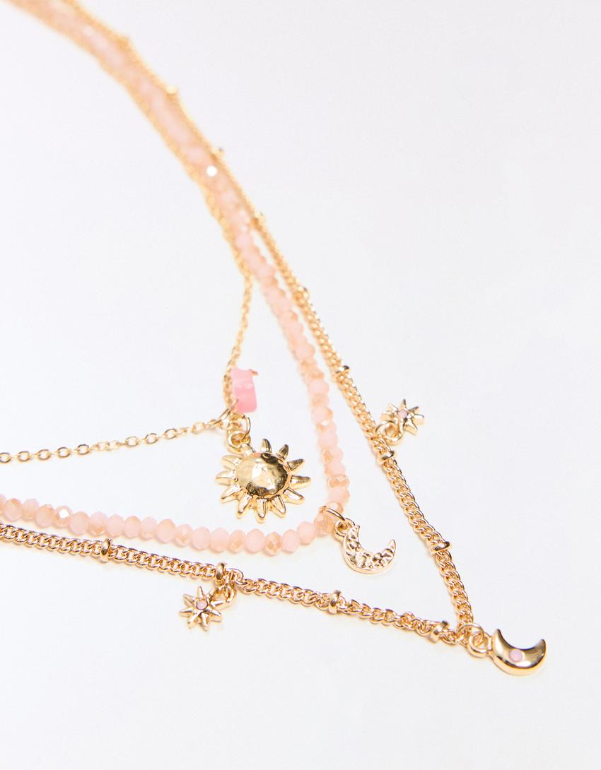 Pack of 3 bead necklaces-Gold