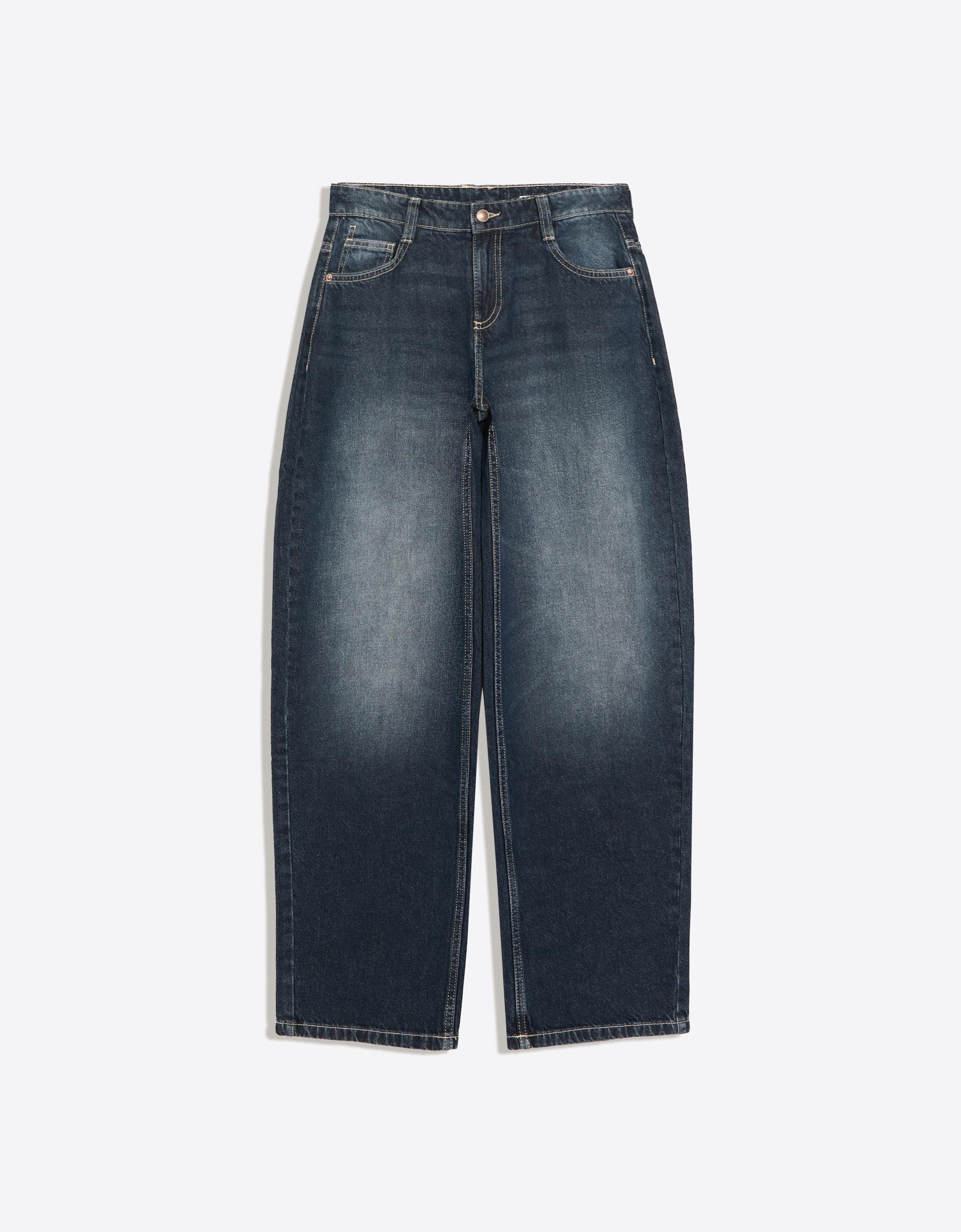 Low-rise baggy barrel jeans — Dark blue