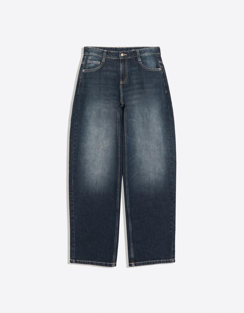 Low-rise baggy barrel jeans-Dark blue