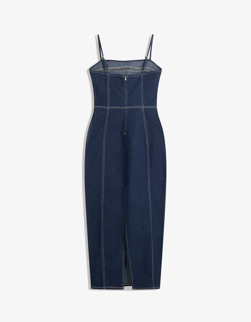 Long denim dress-Navy-4