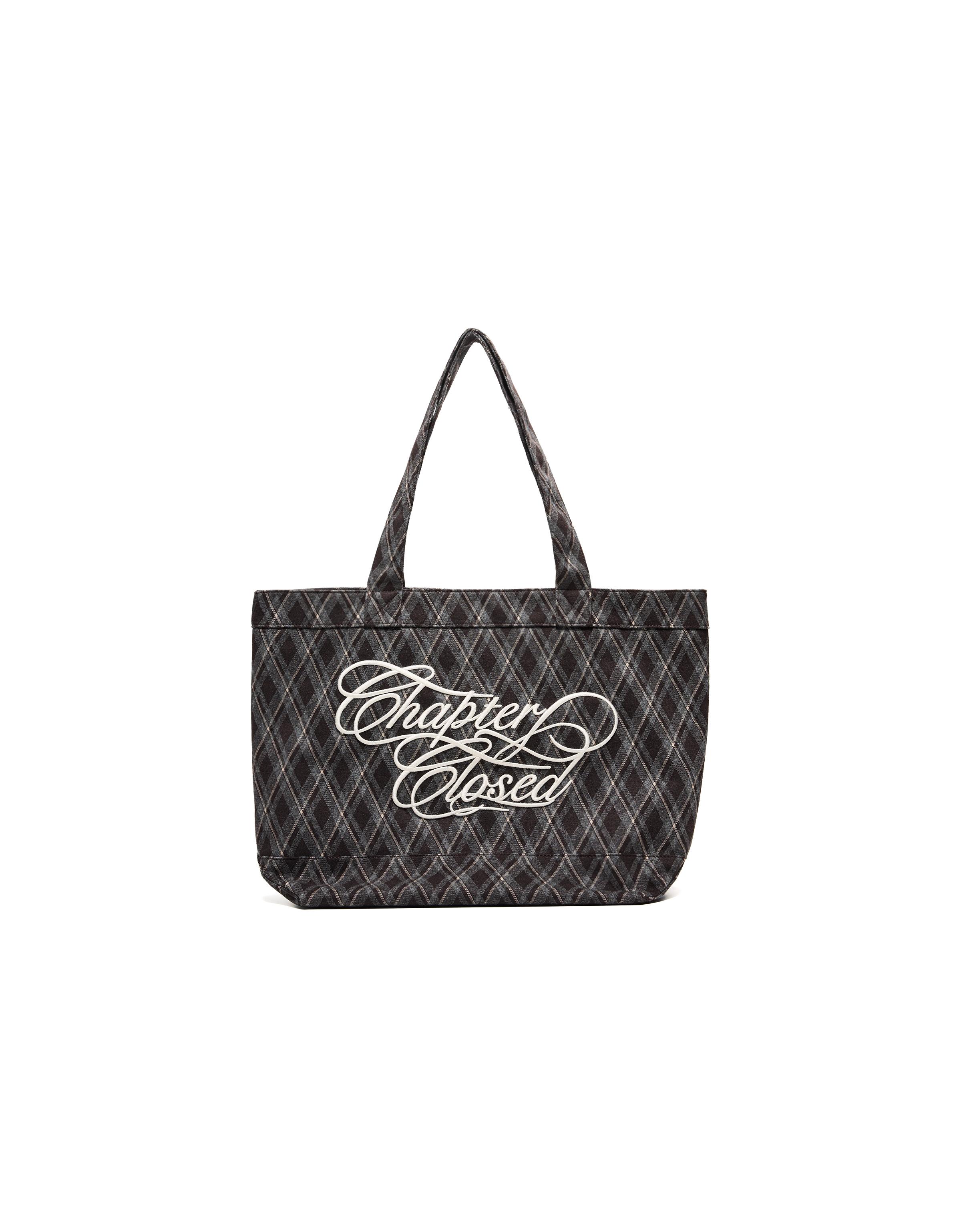 Embroidered check tote bag — Brown