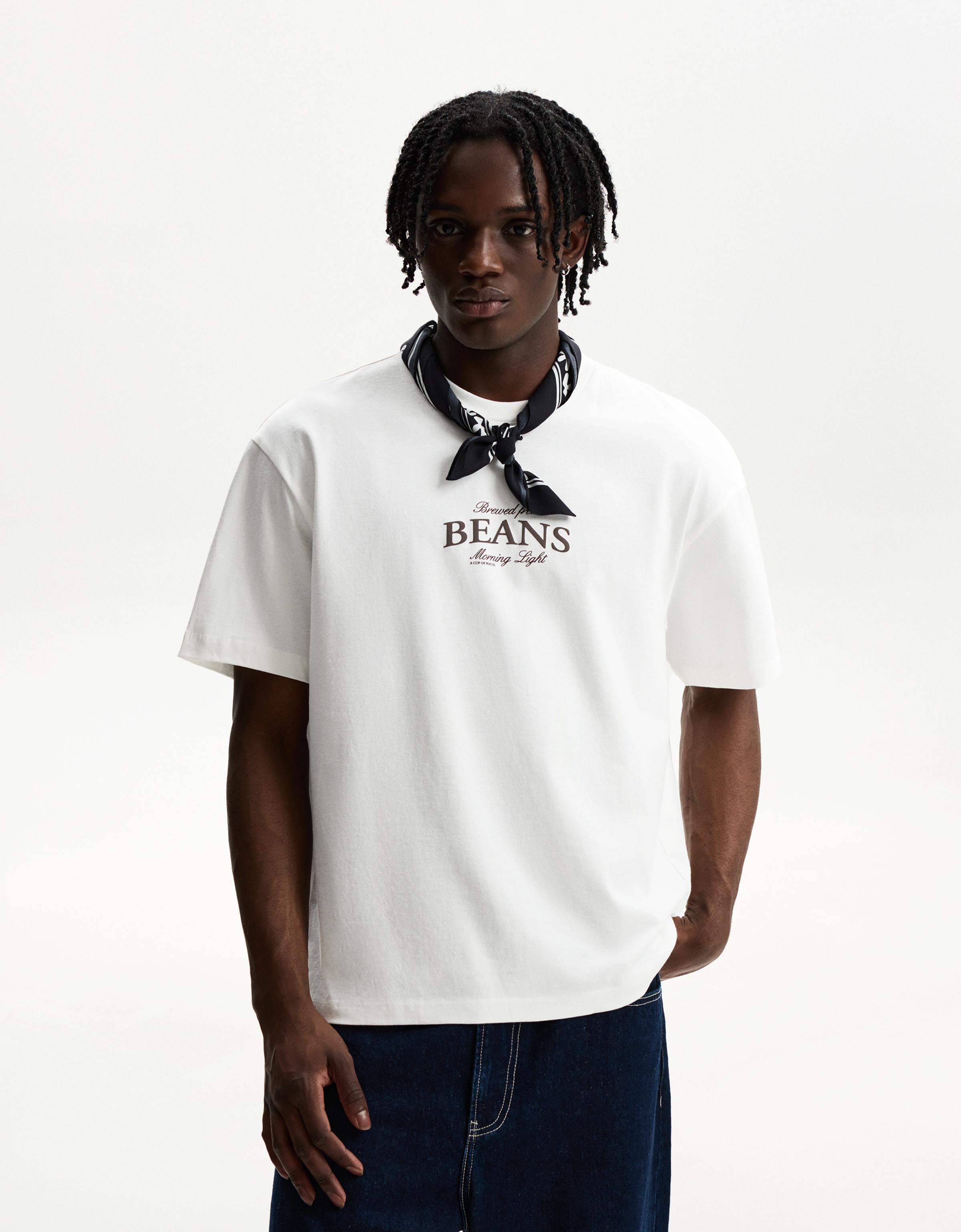 Bershka T-Shirt Mit Print Herren M Grbrochenes Weiss