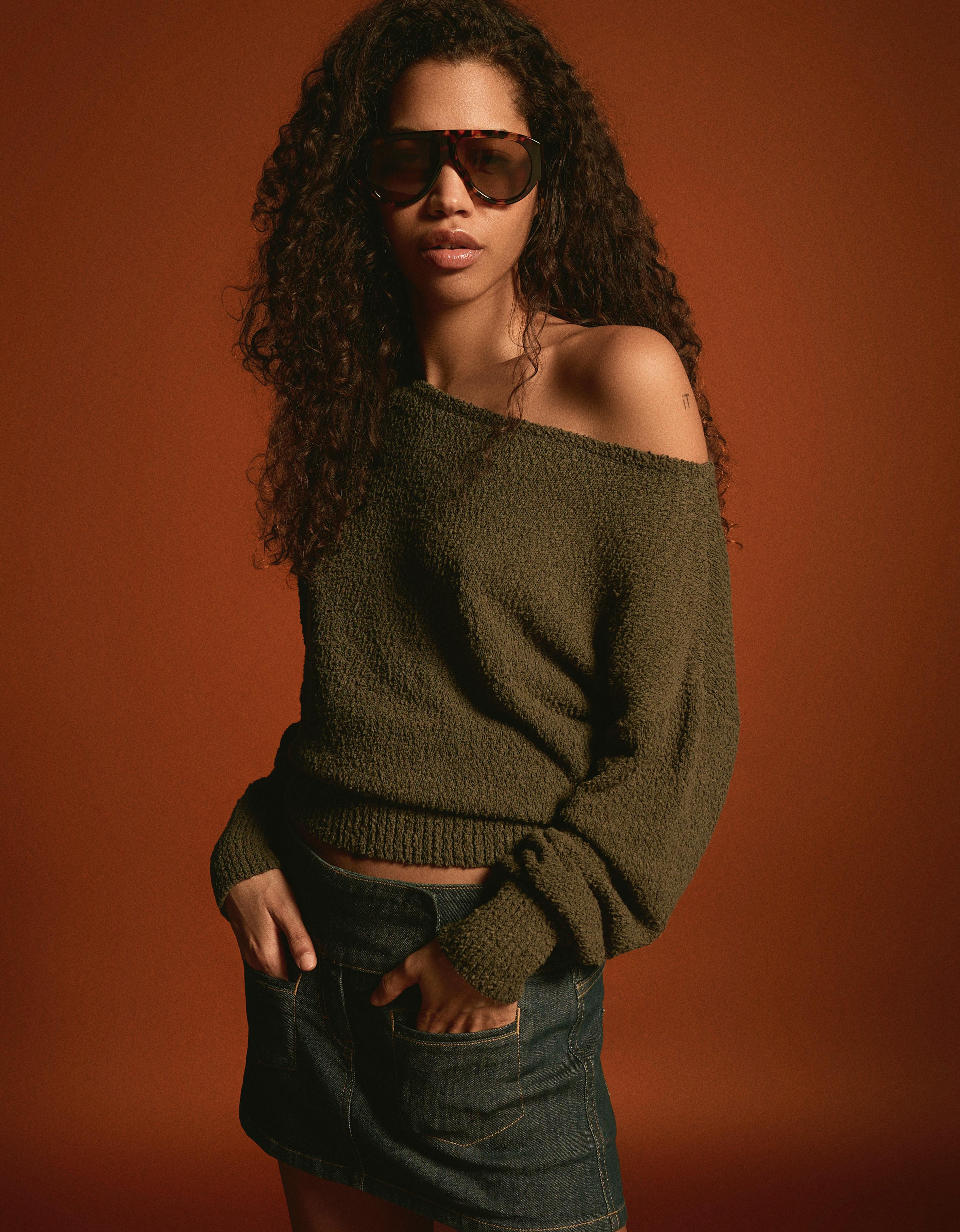 Bershka Asymmetrischer Pullover Damen L Khaki