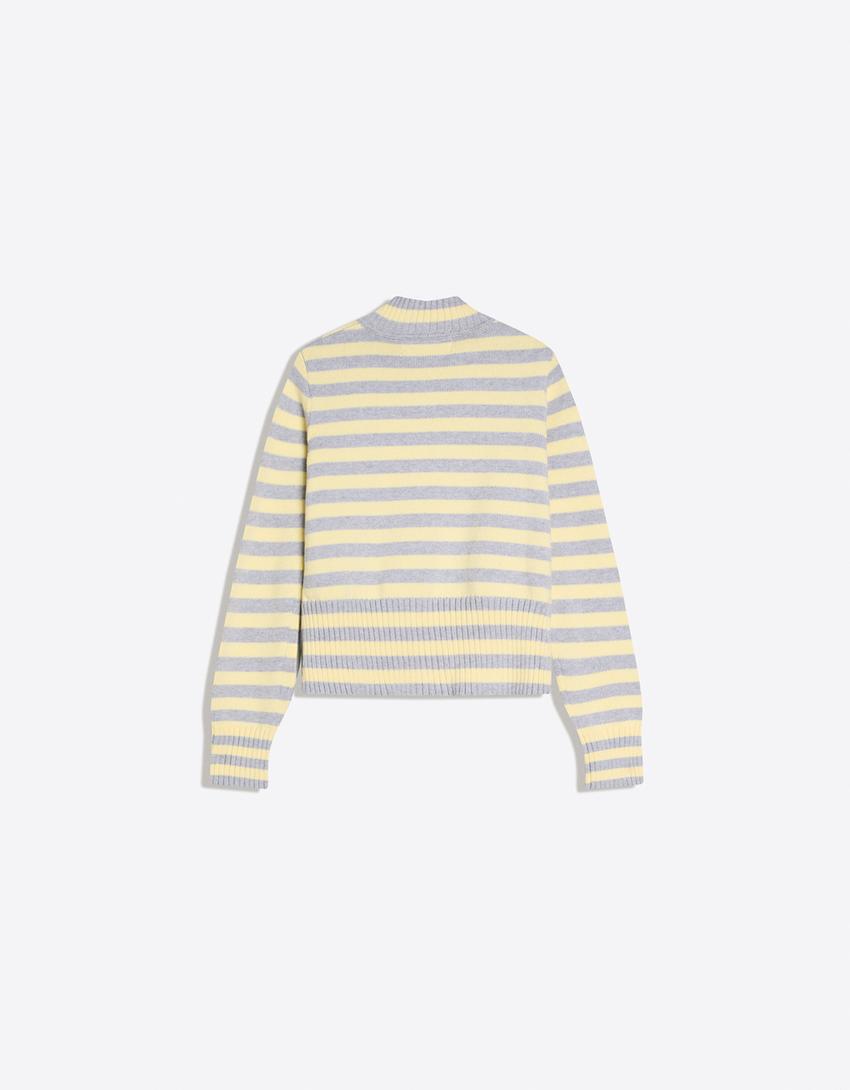 Striped zip-up cardigan-Banana