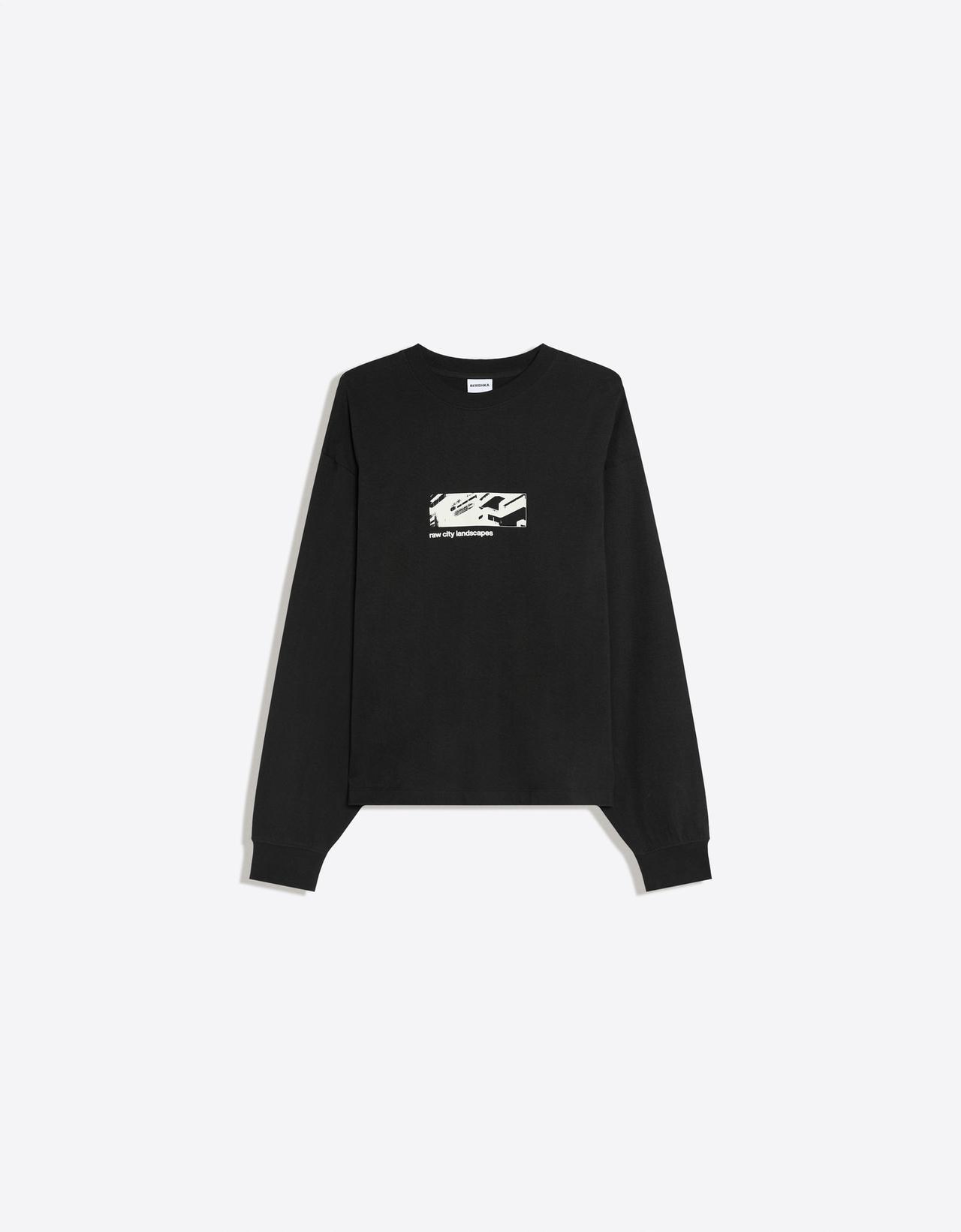 Round neck print sweatshirt — Black