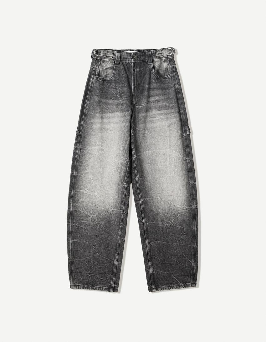 Adjustable balloon fit carpenter jeans-Black