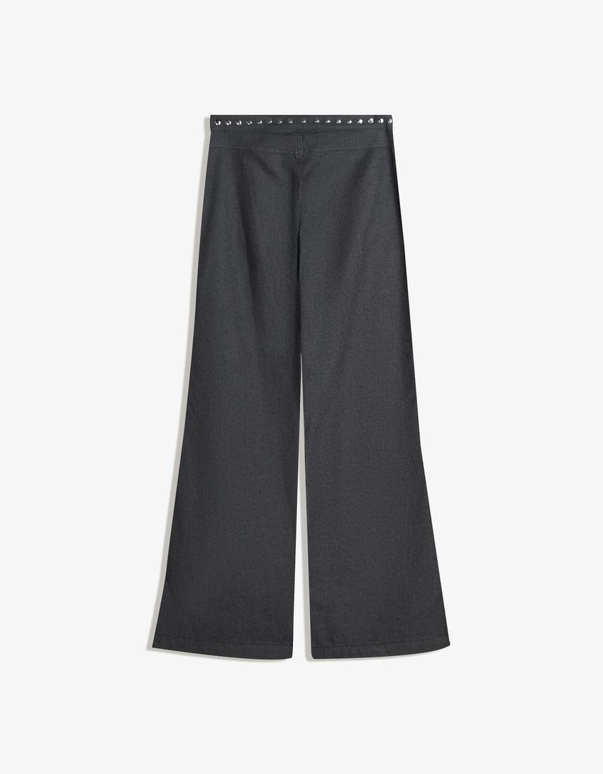 Pantalon stretch taille cloutée-Gris foncé-4