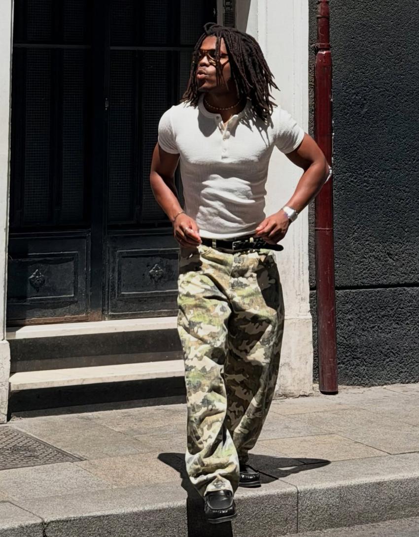 Printed twisted jeans-Green