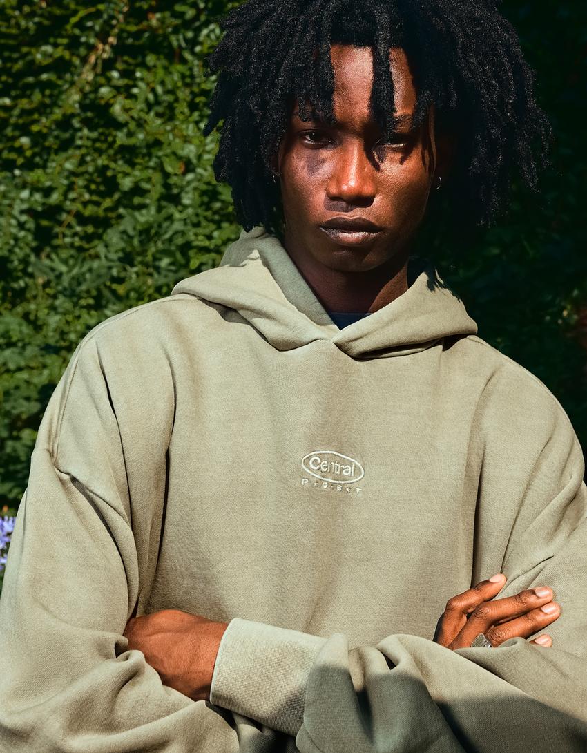Sudadera capucha efecto lavado-Kaki