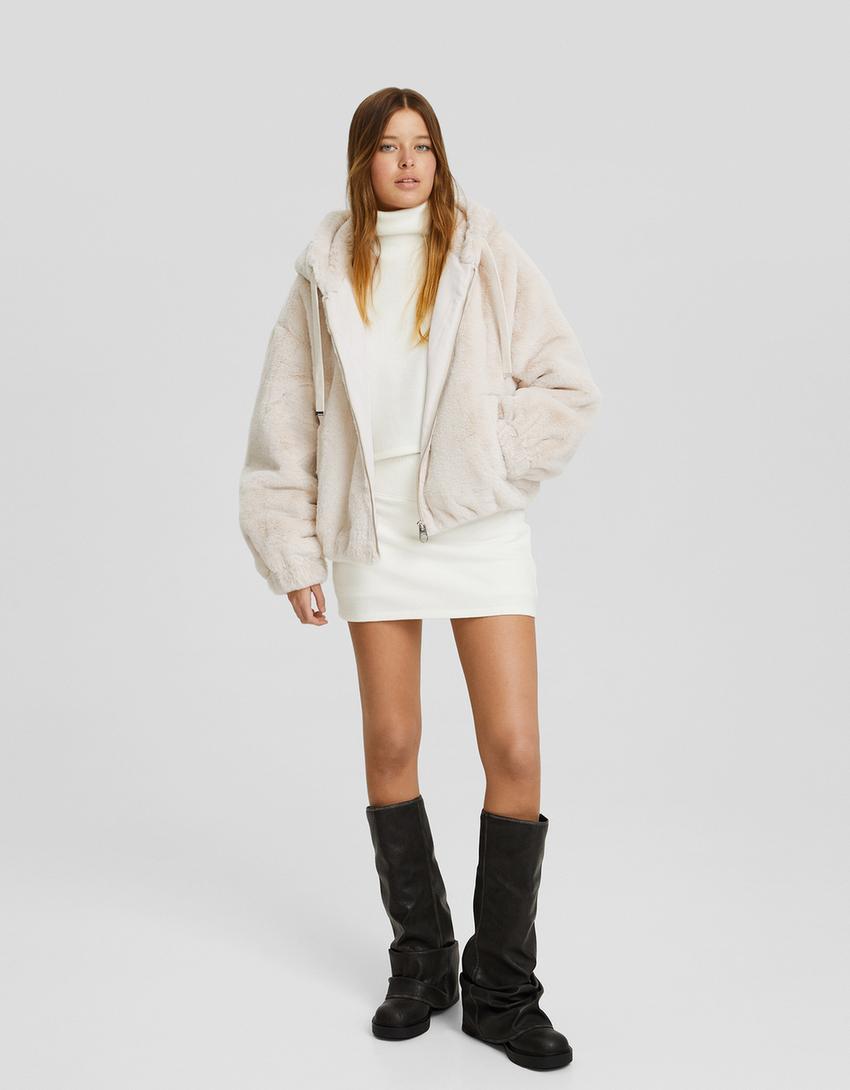 Fuzzy jacket with hood-Sand-3