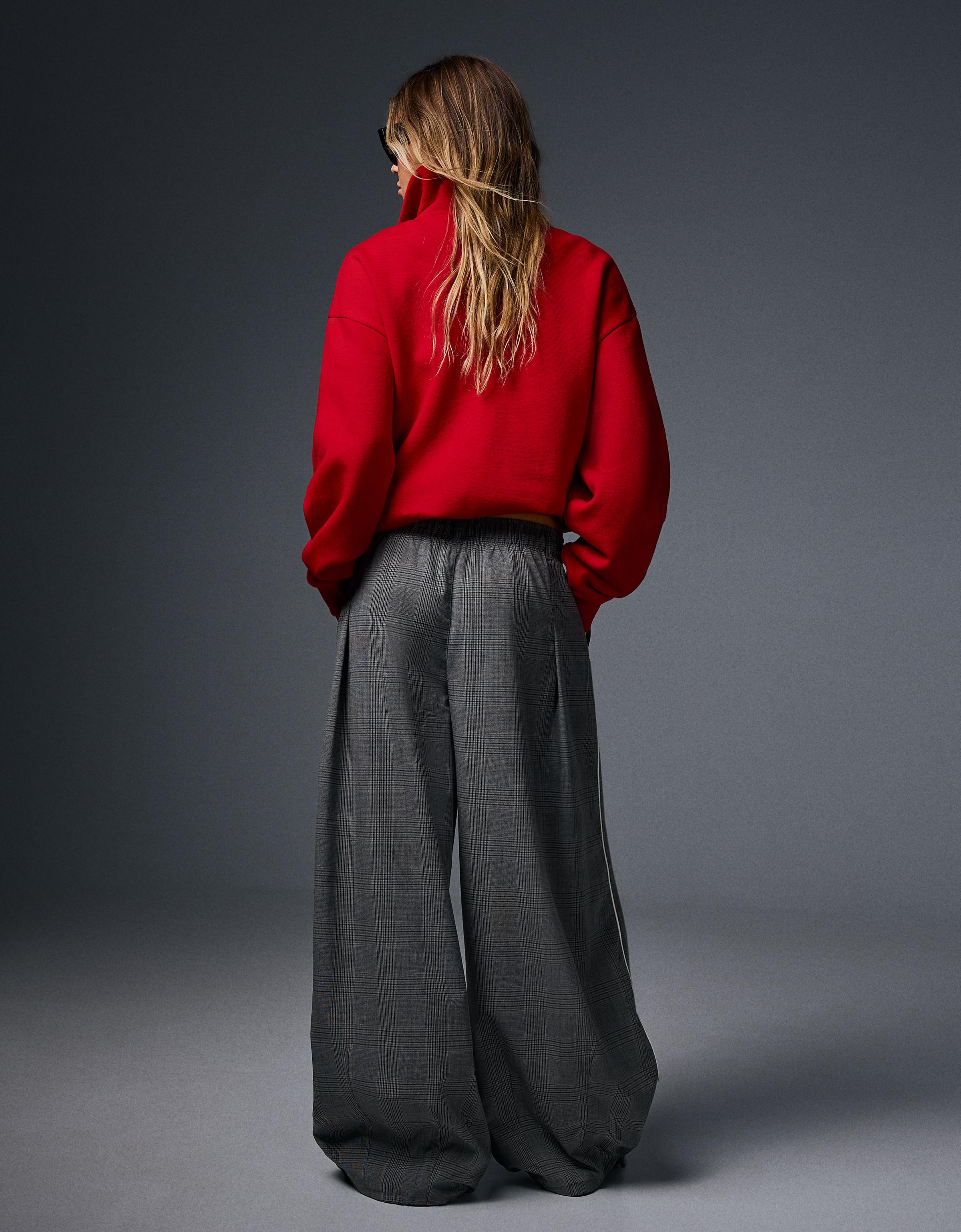 Checked pleat trousers — Grey